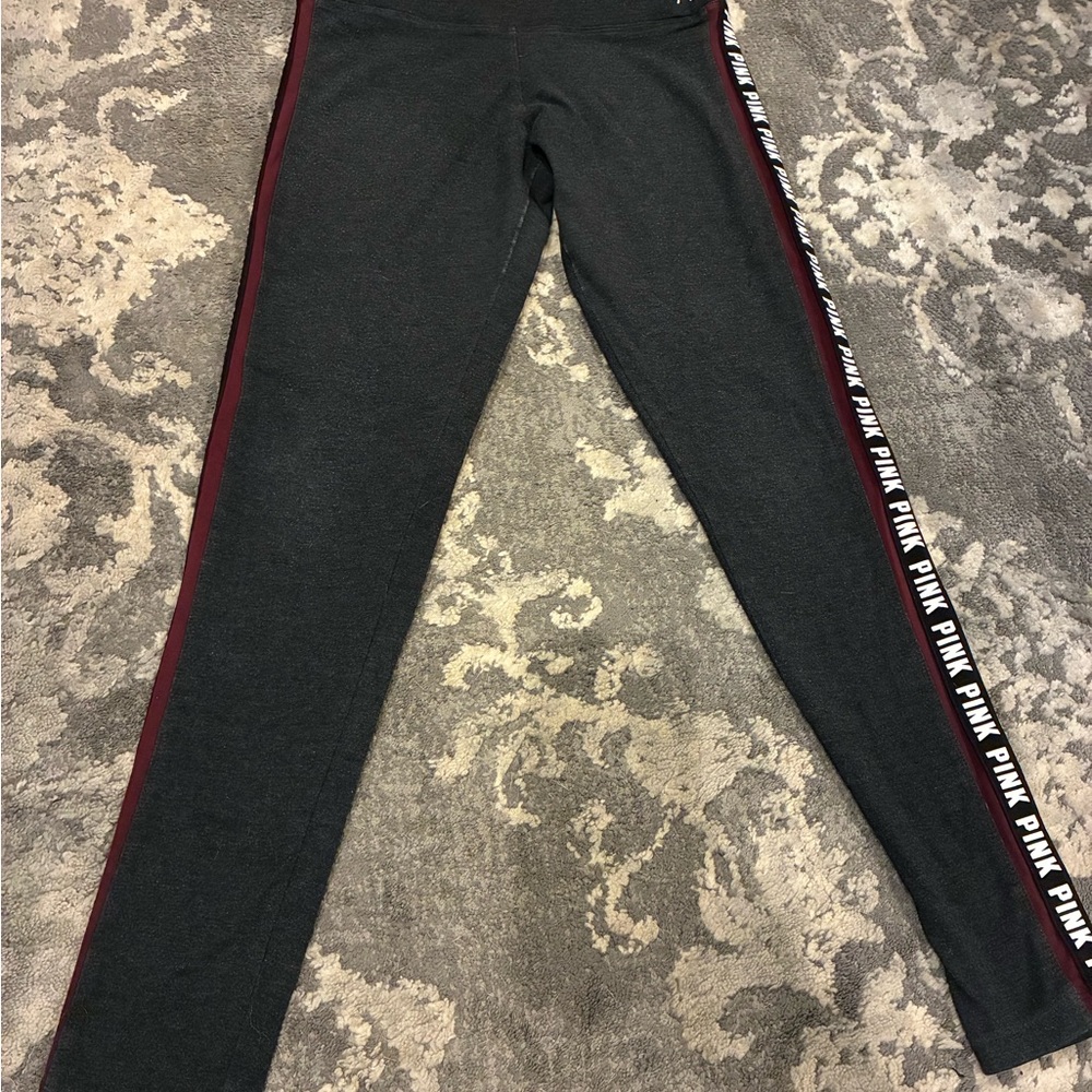 PINK Victoria's Secret Black Leggings with burgundy Stripes!!!